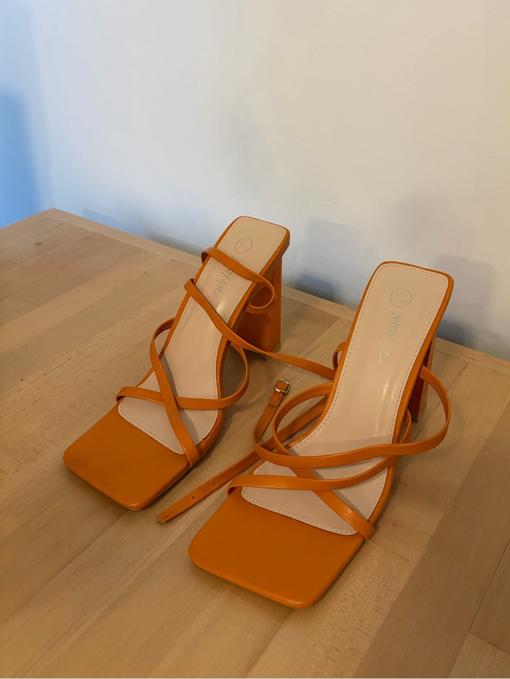 NastyGal Orange Strappy Block Heel Sandals